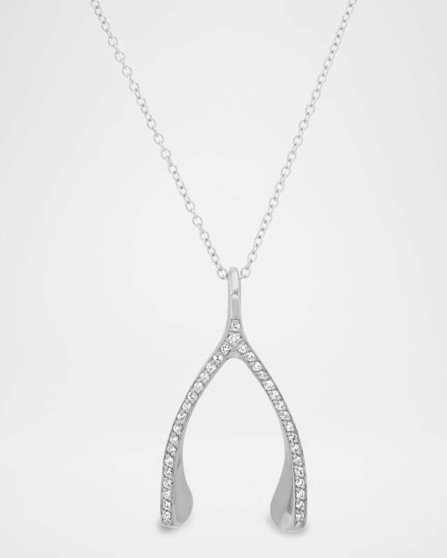 18K White Gold Diamond Wishbone Pendant Necklace